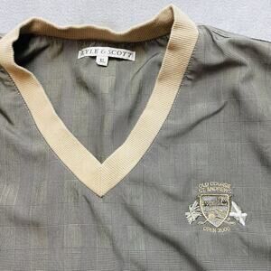 St Andrews Old Course Golf Vest Mens XL Beige Black Houndstooth Plaid Crest